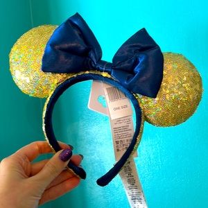 Disney Parks 50th Anniversary gold and blue sequin ears NWT